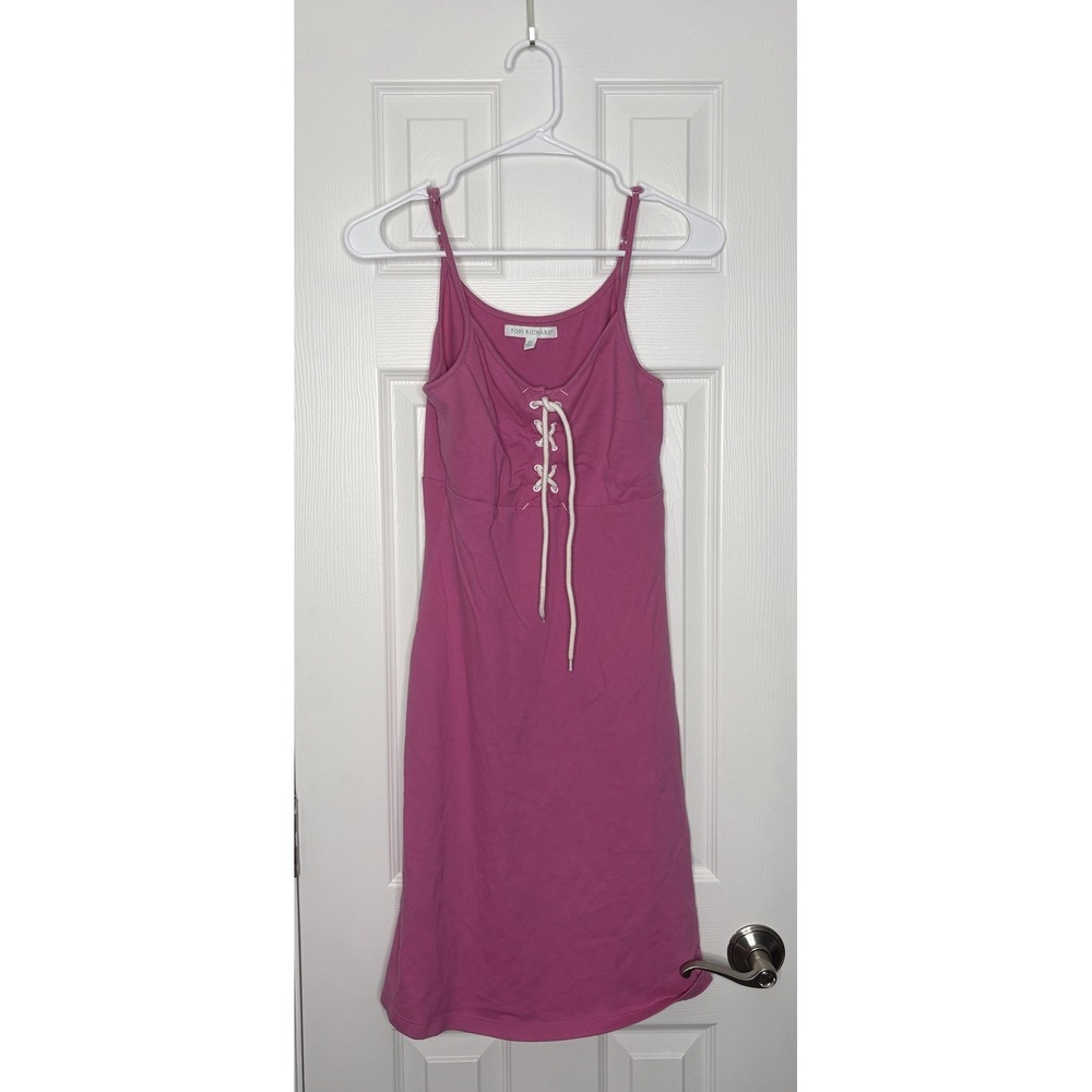 Tori Richard Women's Spaghetti Strap Adjustable‎ Mini Dress Pink White XS